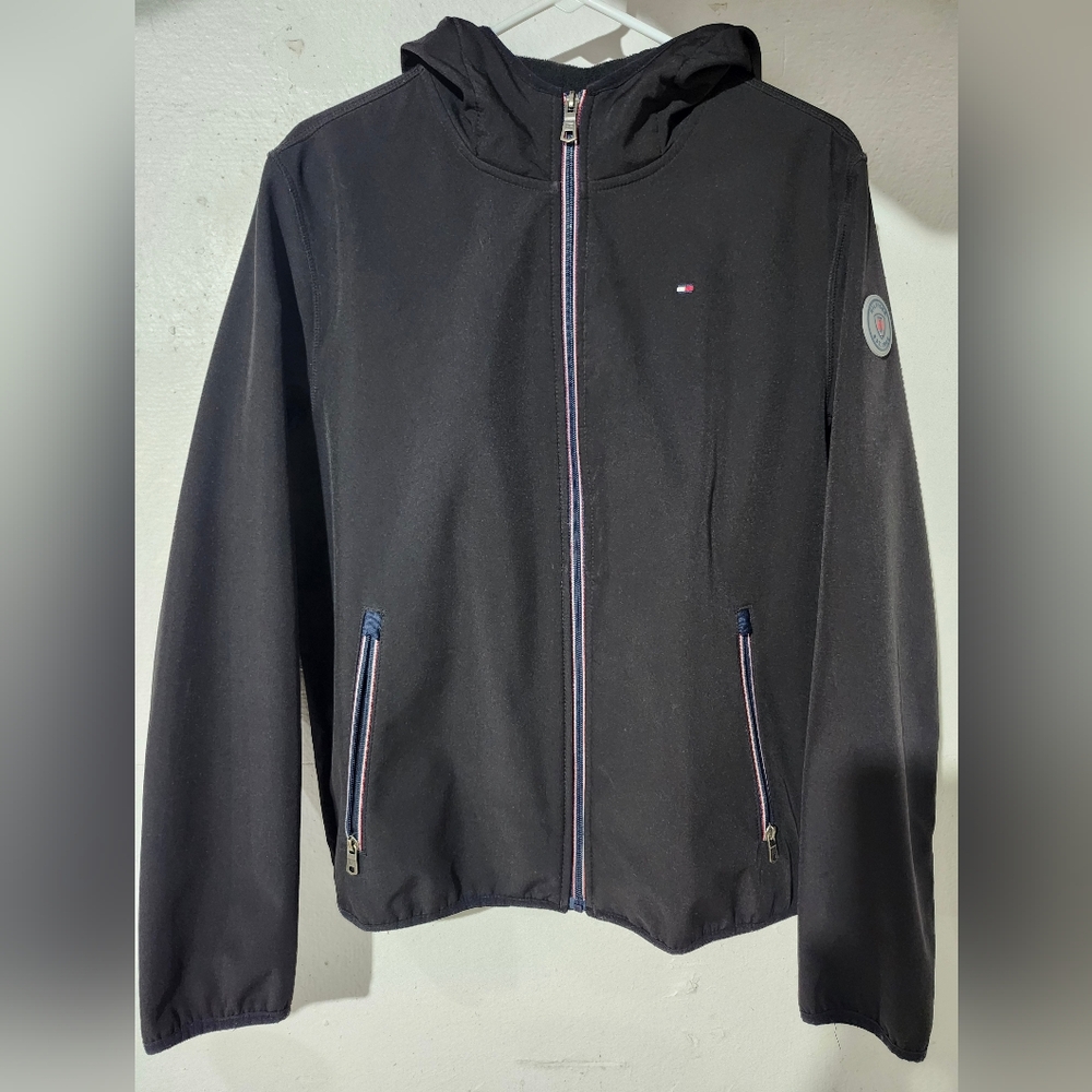 Tommy Hilfiger Mens Black Softshell Hooded Fleece Lined Zip Up Jacket Small S